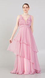 Load image into Gallery viewer, Gathered Chest Detailed Evening Dress with Tiered Skirt
