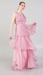 Load image into Gallery viewer, Gathered Chest Detailed Evening Dress with Tiered Skirt
