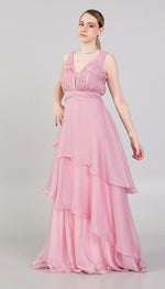 Load image into Gallery viewer, Gathered Chest Detailed Evening Dress with Tiered Skirt
