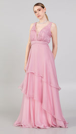 Load image into Gallery viewer, Gathered Chest Detailed Evening Dress with Tiered Skirt
