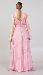 Load image into Gallery viewer, Gathered Chest Detailed Evening Dress with Tiered Skirt
