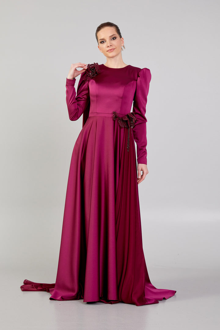 Evening Dress with Waist and Shoulder Detail