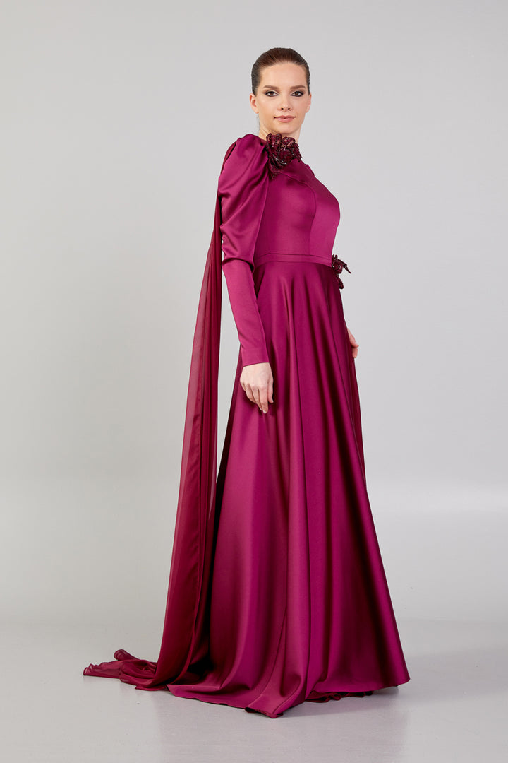 Evening Dress with Waist and Shoulder Detail