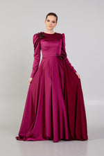 Load image into Gallery viewer, Evening Dress with Waist and Shoulder Detail
