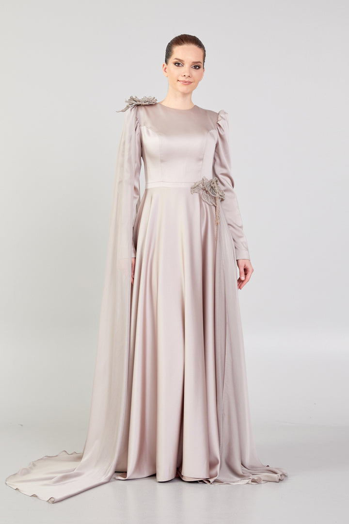 Evening Dress with Waist and Shoulder Detail