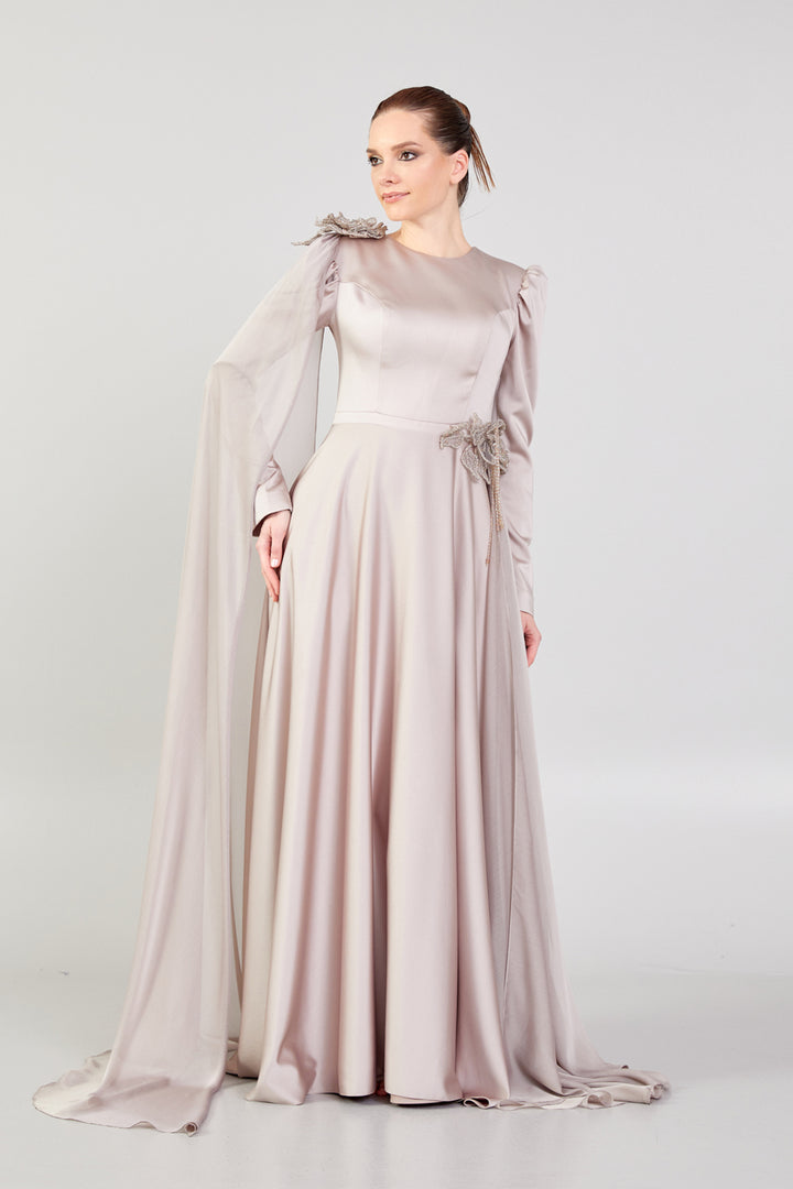 Evening Dress with Waist and Shoulder Detail