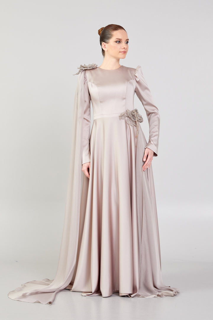 Evening Dress with Waist and Shoulder Detail