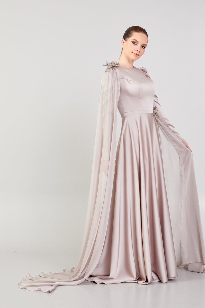 Evening Dress with Waist and Shoulder Detail