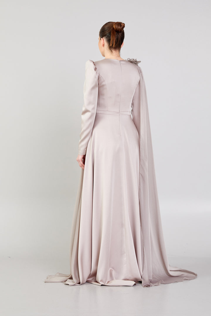 Evening Dress with Waist and Shoulder Detail