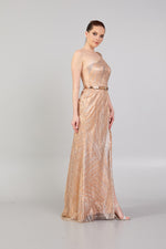 Load image into Gallery viewer, Shoulder Cape Detailed Belted Evening Dress
