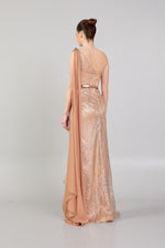 Load image into Gallery viewer, Shoulder Cape Detailed Belted Evening Dress
