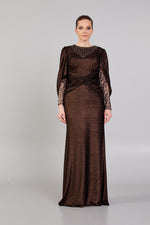 Load image into Gallery viewer, Beaded Neckline Sleeve Detailed Evening Dress
