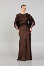 Load image into Gallery viewer, Beaded Neckline Sleeve Detailed Evening Dress
