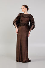 Load image into Gallery viewer, Beaded Neckline Sleeve Detailed Evening Dress
