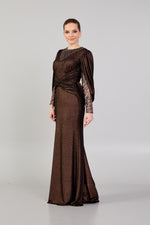 Load image into Gallery viewer, Beaded Neckline Sleeve Detailed Evening Dress
