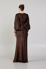 Load image into Gallery viewer, Beaded Neckline Sleeve Detailed Evening Dress
