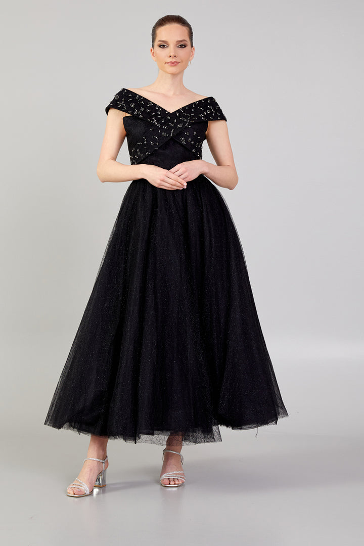 Zigzag Shoulder Detailed Tulle Skirt Dress