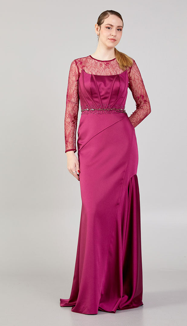 Lace Tiered Evening Dress