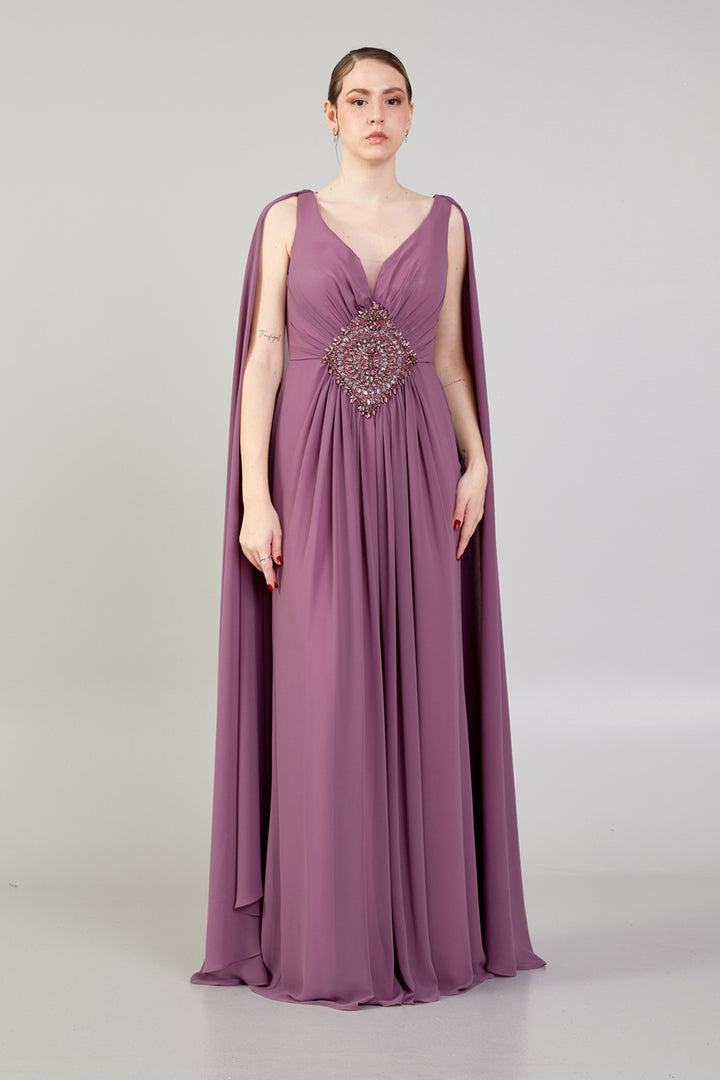 Stone Embroidered Plus Size Evening Dress