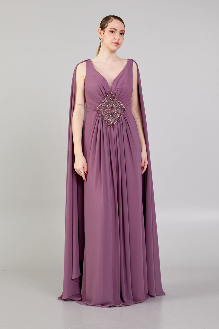 Stone Embroidered Plus Size Evening Dress