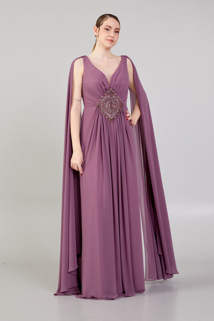 Stone Embroidered Plus Size Evening Dress