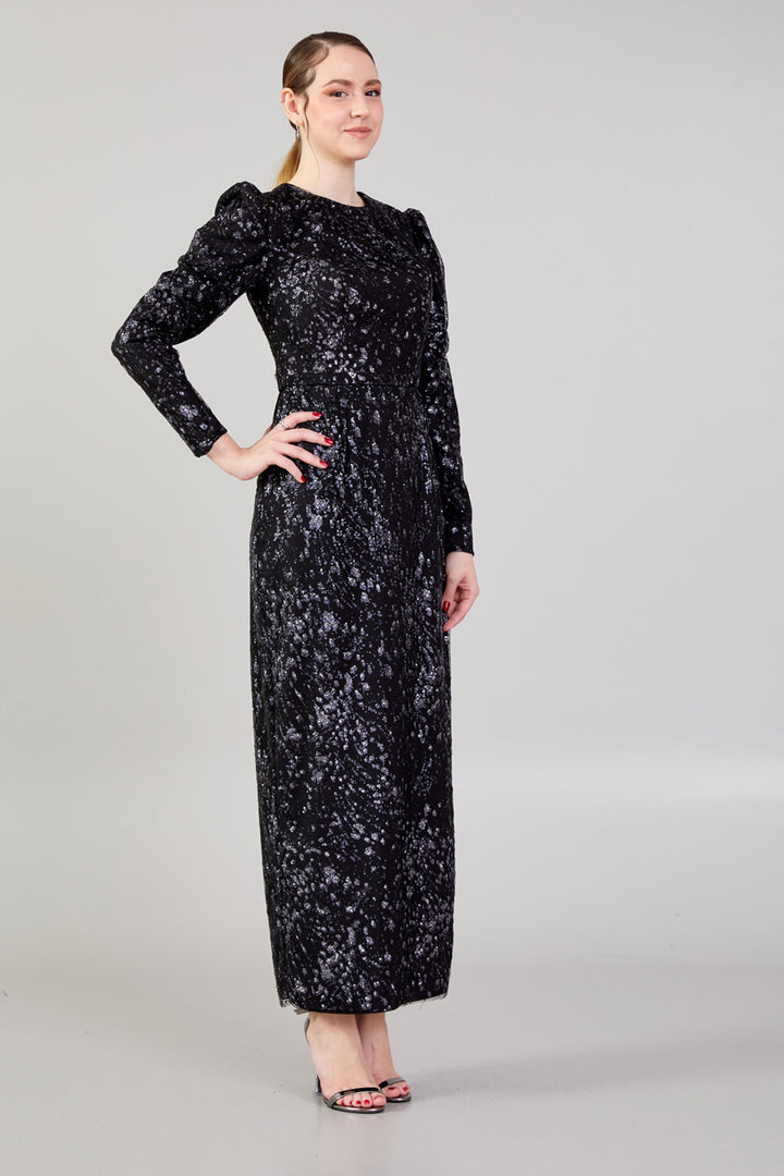 Patterned Fabric Hijab Evening Dress