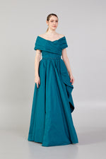 Load image into Gallery viewer, Gathered Sleeve Taffeta Evening Dress
