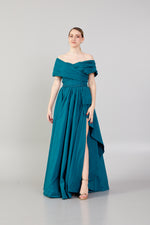 Load image into Gallery viewer, Gathered Sleeve Taffeta Evening Dress
