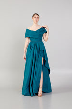 Load image into Gallery viewer, Gathered Sleeve Taffeta Evening Dress
