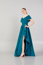 Load image into Gallery viewer, Gathered Sleeve Taffeta Evening Dress
