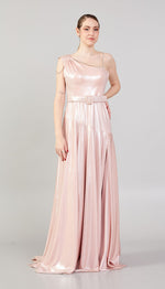 Load image into Gallery viewer, Shiny Fabric Evening Dress with Glitter Detail
