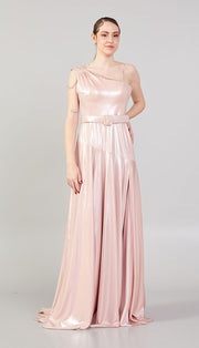 Shiny Fabric Evening Dress with Glitter Detail