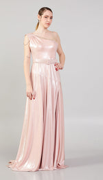 Load image into Gallery viewer, Shiny Fabric Evening Dress with Glitter Detail
