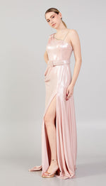 Load image into Gallery viewer, Shiny Fabric Evening Dress with Glitter Detail
