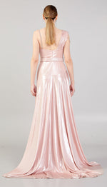 Load image into Gallery viewer, Shiny Fabric Evening Dress with Glitter Detail
