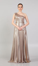 Load image into Gallery viewer, Shiny Fabric Evening Dress with Glitter Detail
