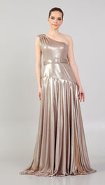 Load image into Gallery viewer, Shiny Fabric Evening Dress with Glitter Detail
