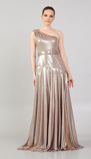 Shiny Fabric Evening Dress with Glitter Detail
