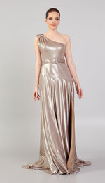 Load image into Gallery viewer, Shiny Fabric Evening Dress with Glitter Detail
