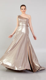 Load image into Gallery viewer, Shiny Fabric Evening Dress with Glitter Detail
