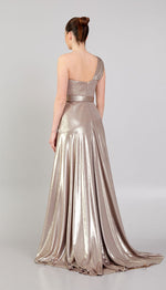 Load image into Gallery viewer, Shiny Fabric Evening Dress with Glitter Detail
