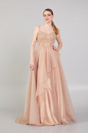 Finely Embroidered Shoulder Straps Dress with Tutu Skirt