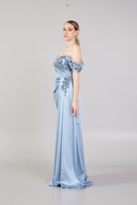 Load image into Gallery viewer, Waist Gather Detailed Chest Embroidered Evening Dress
