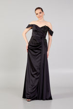 Load image into Gallery viewer, Waist Gather Detailed Chest Embroidered Evening Dress
