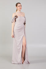 Load image into Gallery viewer, Waist and Shoulder Detailed Slit Evening Dress
