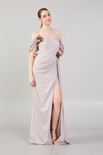 Load image into Gallery viewer, Waist and Shoulder Detailed Slit Evening Dress
