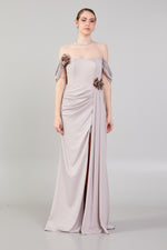 Load image into Gallery viewer, Waist and Shoulder Detailed Slit Evening Dress
