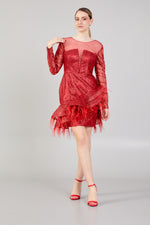 Load image into Gallery viewer, Mini Dress with Feather Skirt Detail
