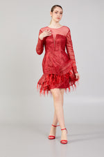 Load image into Gallery viewer, Mini Dress with Feather Skirt Detail
