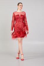 Load image into Gallery viewer, Mini Dress with Feather Skirt Detail
